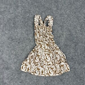Unbranded Smocked Scroll Print Mini Dress Girls‎ Size XS Brown White Boho Summer